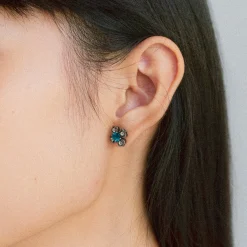 Peranakan Kebaya Earrings (BRH) with London Blue Topaz