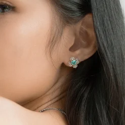 Peranakan Kebaya Earrings (RH) with Sky Blue Topaz