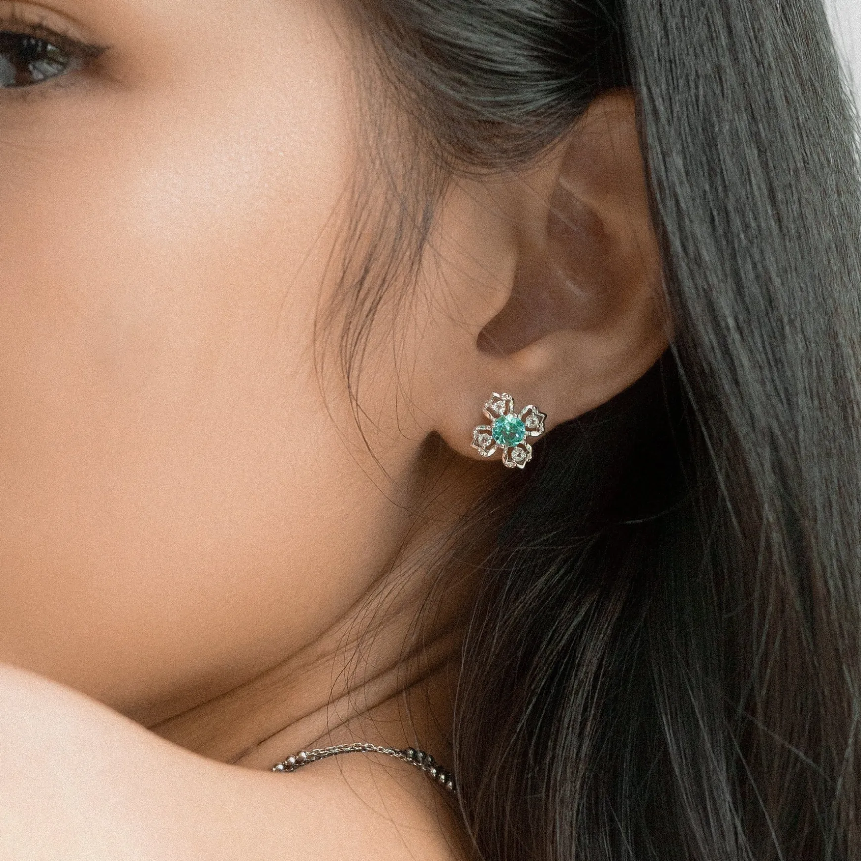 Peranakan Kebaya Earrings (RH) with Sky Blue Topaz