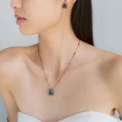Peranakan Kebaya Earrings (BRH) with London Blue Topaz