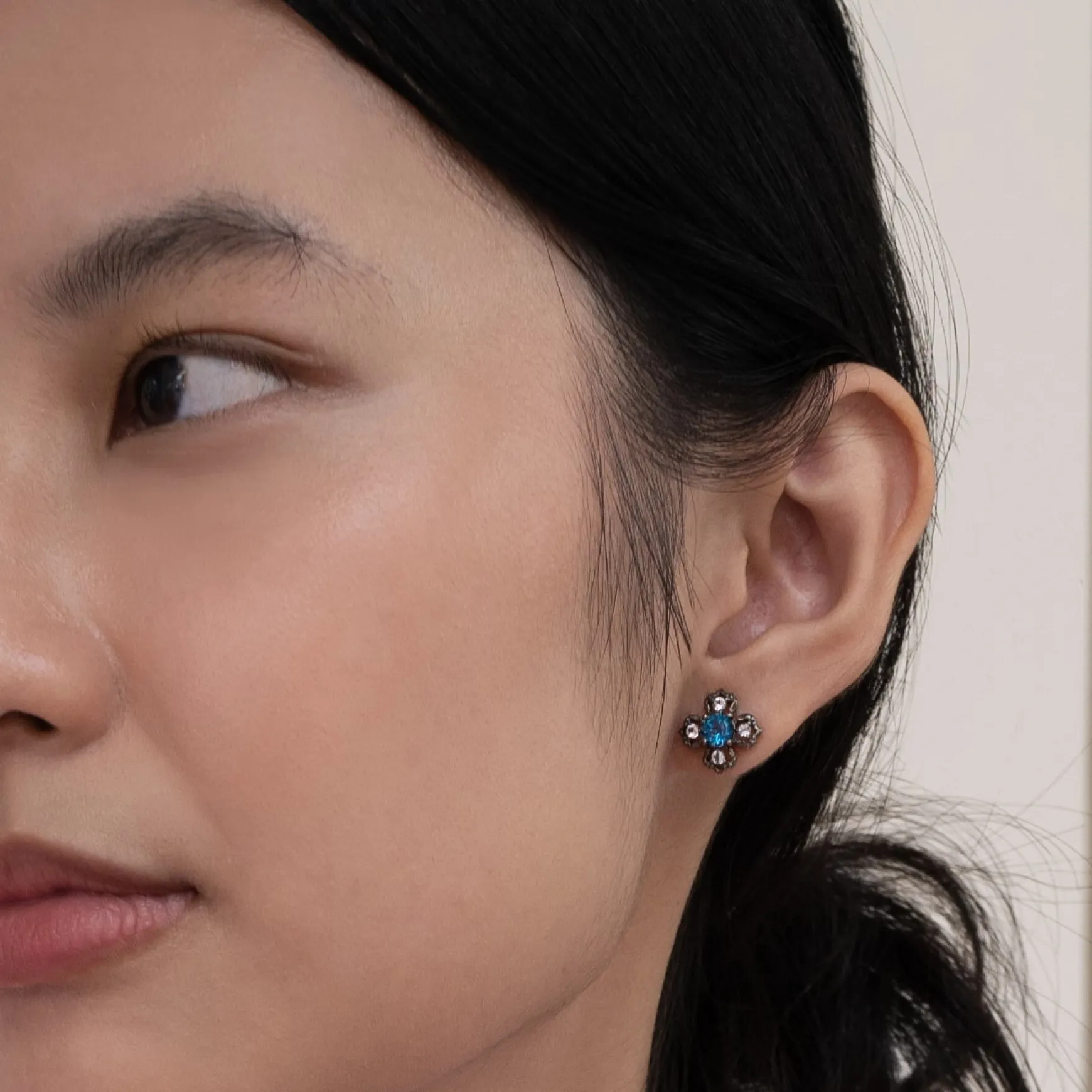 Peranakan Kebaya Earrings (BRH) with London Blue Topaz