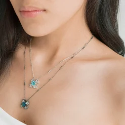 Peranakan Kebaya Necklace in Rhodium with Sky Blue Topaz