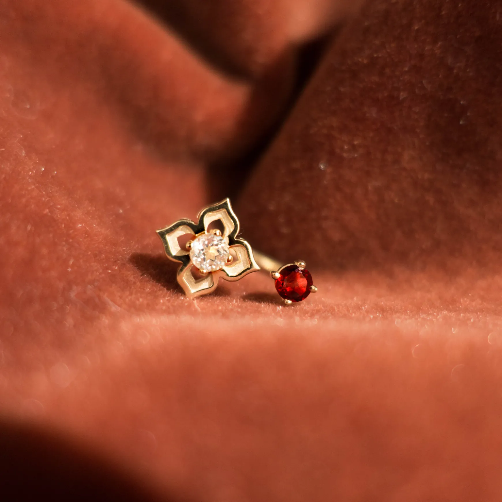 Peranakan Moments Lace Ring with Red Garnet and White Topaz