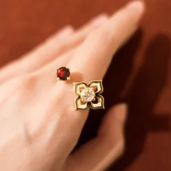 Peranakan Moments Lace Ring with Red Garnet and White Topaz