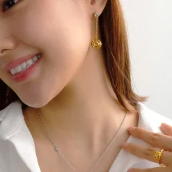 Peranakan Spheres Dangling Earrings with White Topaz (G)