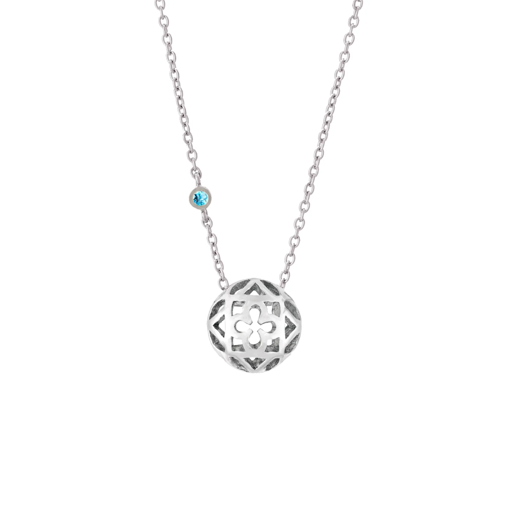 Peranakan Spheres Large Necklace with Blue Topaz in Rhodium