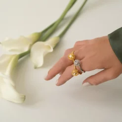 Peranakan Spheres Large Ring with Blue Topaz (RH)