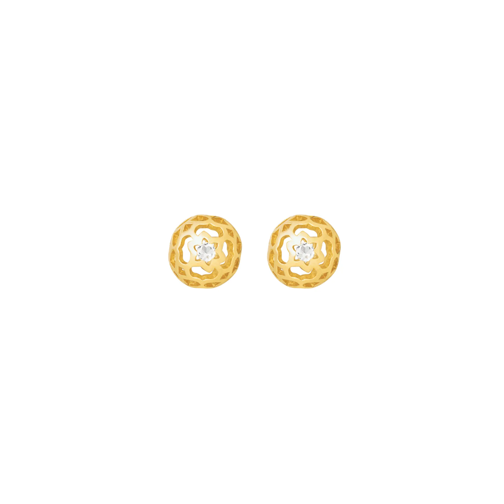 Peranakan Spheres Pierced Earrings with White Topaz (G)