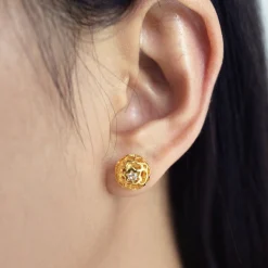 Peranakan Spheres Pierced Earrings with White Topaz (G)