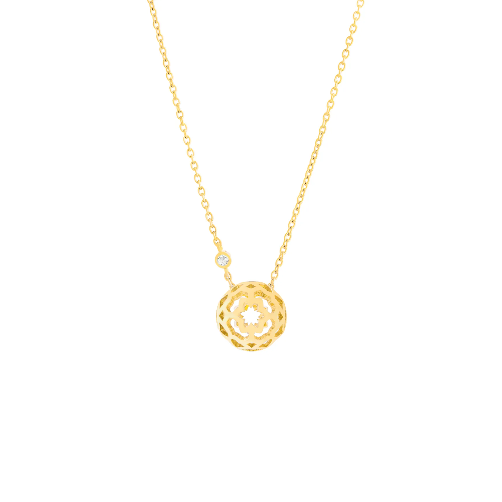 Peranakan Spheres Small Necklace with White Topaz in Gold