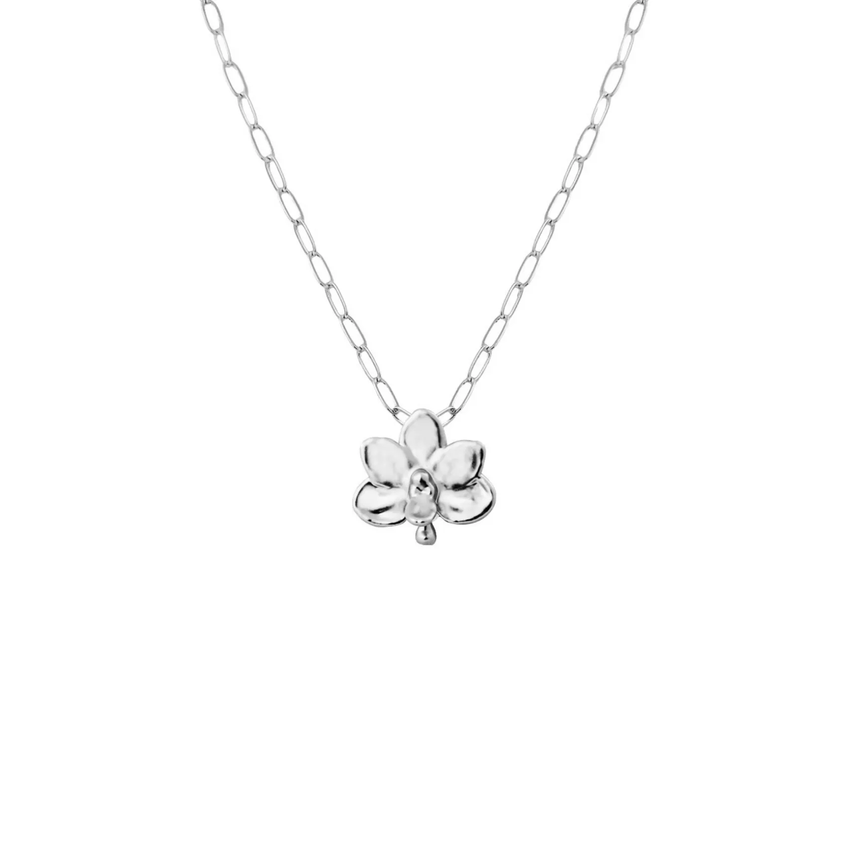 Petite Orchid Paperclip Necklace in Palladium