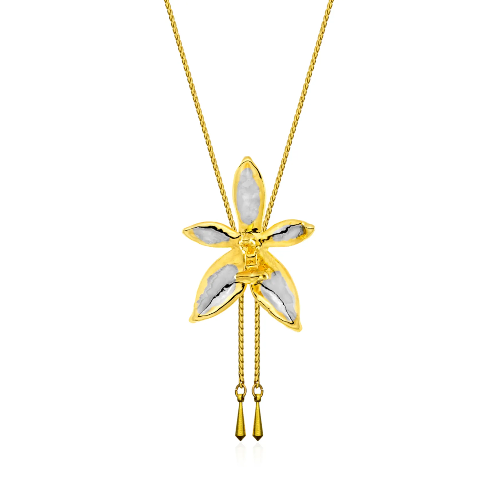 Phalaenopsis Cornu Cervi Orchid Long Slider Necklace in Gold & Palladium