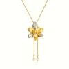 Phalaenopsis Cross Orchid Long Slider Necklace with Pearl Tailends