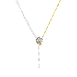 Phalaenopsis Moments Necklace In Gold and Rhodium with Pearls and White Topaz