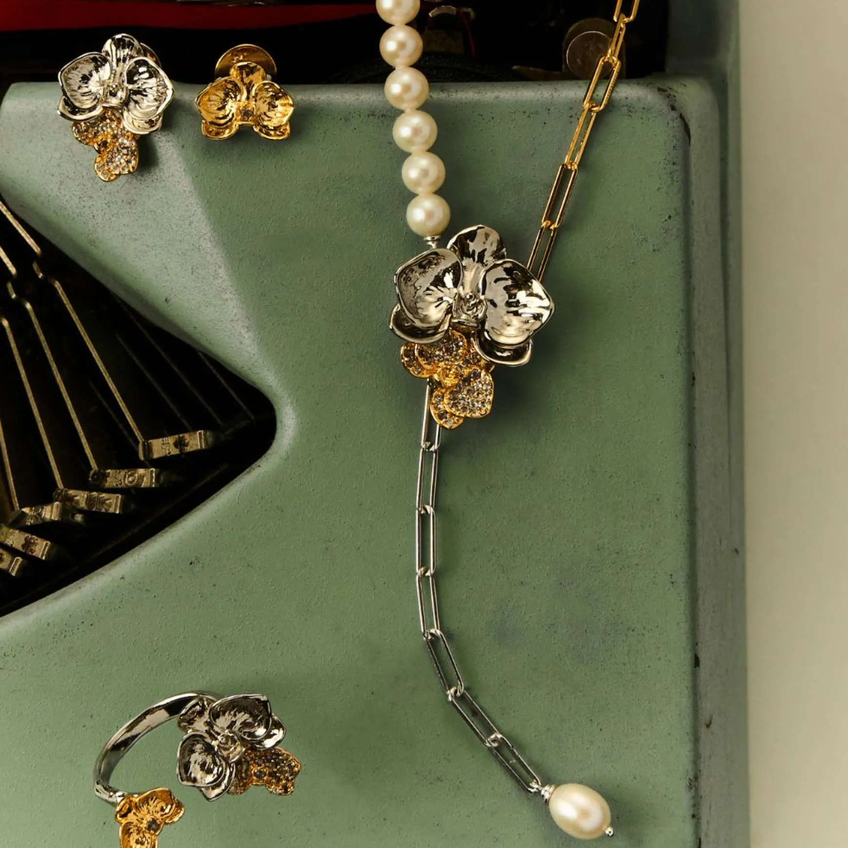 Phalaenopsis Moments Ring In Gold and Rhodium with White Topaz