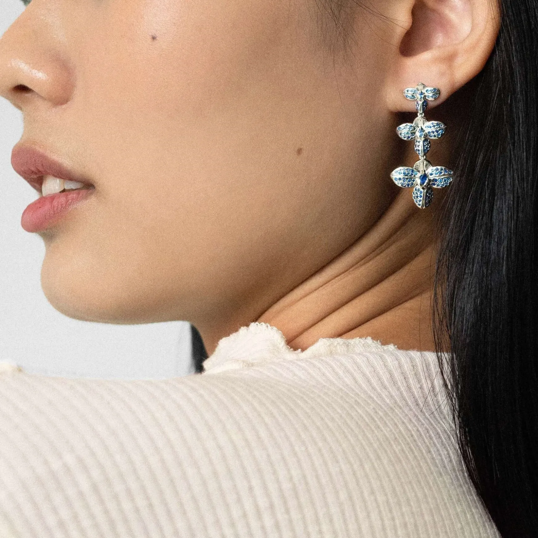 Rare Orchid Earrings with Blue Sapphire