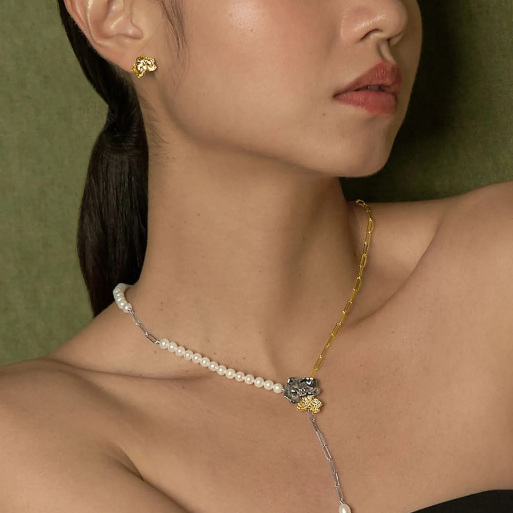 RISIS Phalaenopsis Moments Earrings In Gold and Rhodium with White Topaz