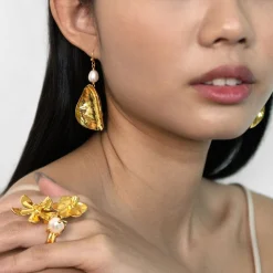 Rose Petals Earrings with Pearl