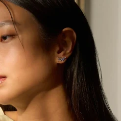 Timeless Nyonya Climber Earrings in Rhodium with Blue Sapphires