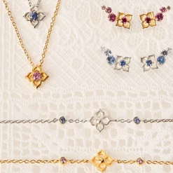 Timeless Nyonya Climber Earrings in Gold with Pink Sapphires