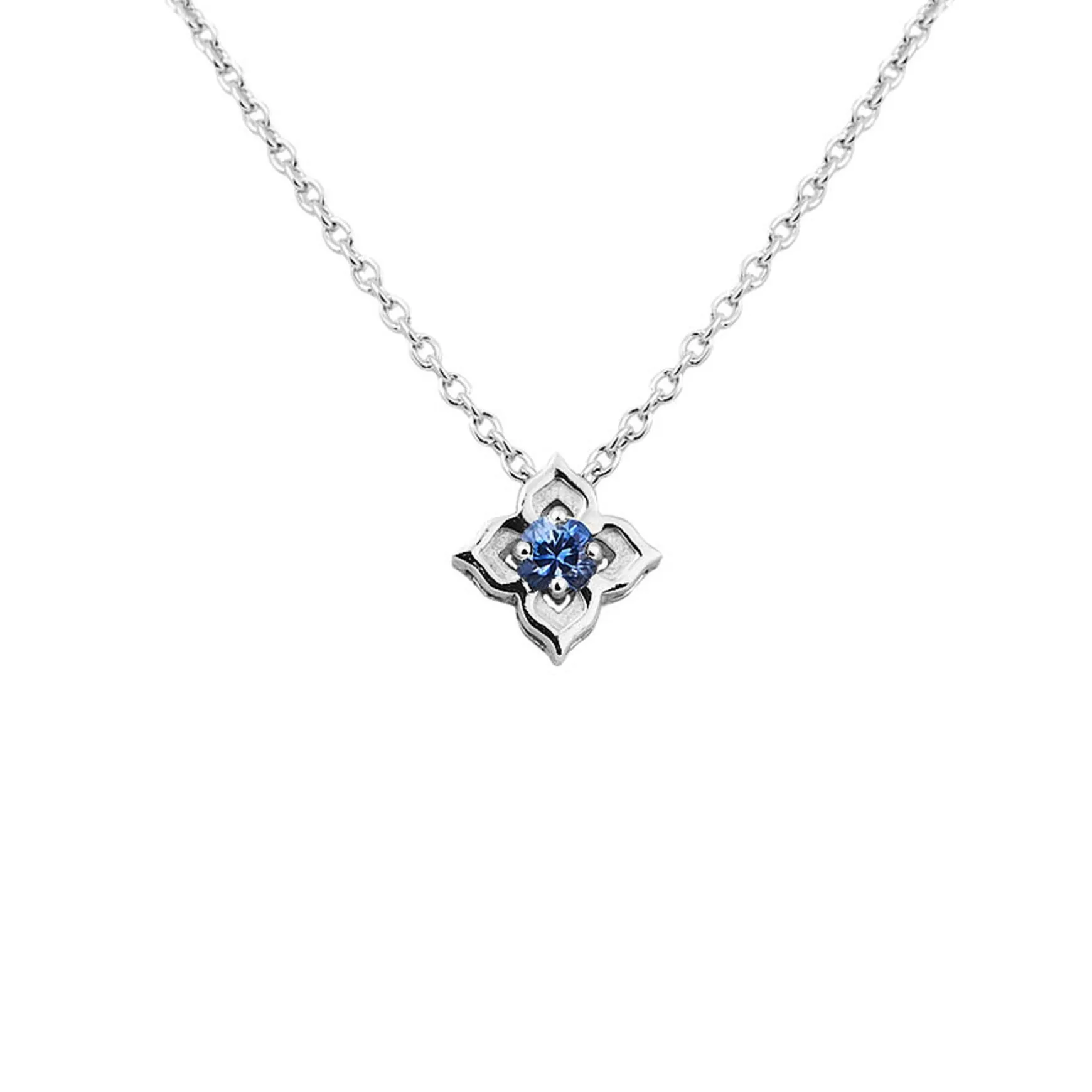 Timeless Nyonya Necklace in Rhodium with Blue Sapphires