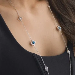 Timeless Peranakan II Necklace in Rhodium with London Blue Topaz