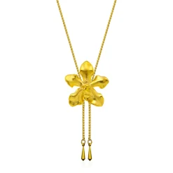 Vanda Limbata Orchid Long Slider Necklace in Gold