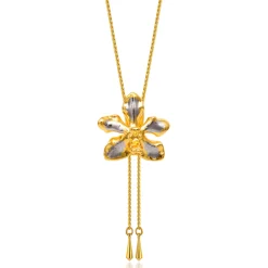 Vanda Limbata Orchid Long Slider Necklace in Gold & Palladium