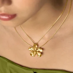 Vanda Limbata Orchid Long Slider Necklace in Gold