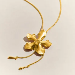 Vanda Limbata Orchid Long Slider Necklace in Gold