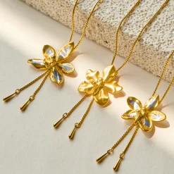 Vanda Limbata Orchid Long Slider Necklace in Gold