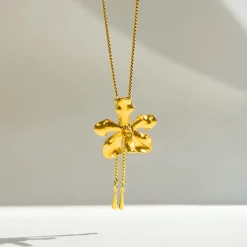Vanda Limbata Orchid Long Slider Necklace in Gold