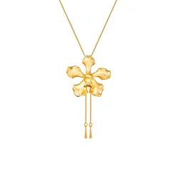Vanda Wee Kim Lian Orchid Long Slider Necklace in Gold