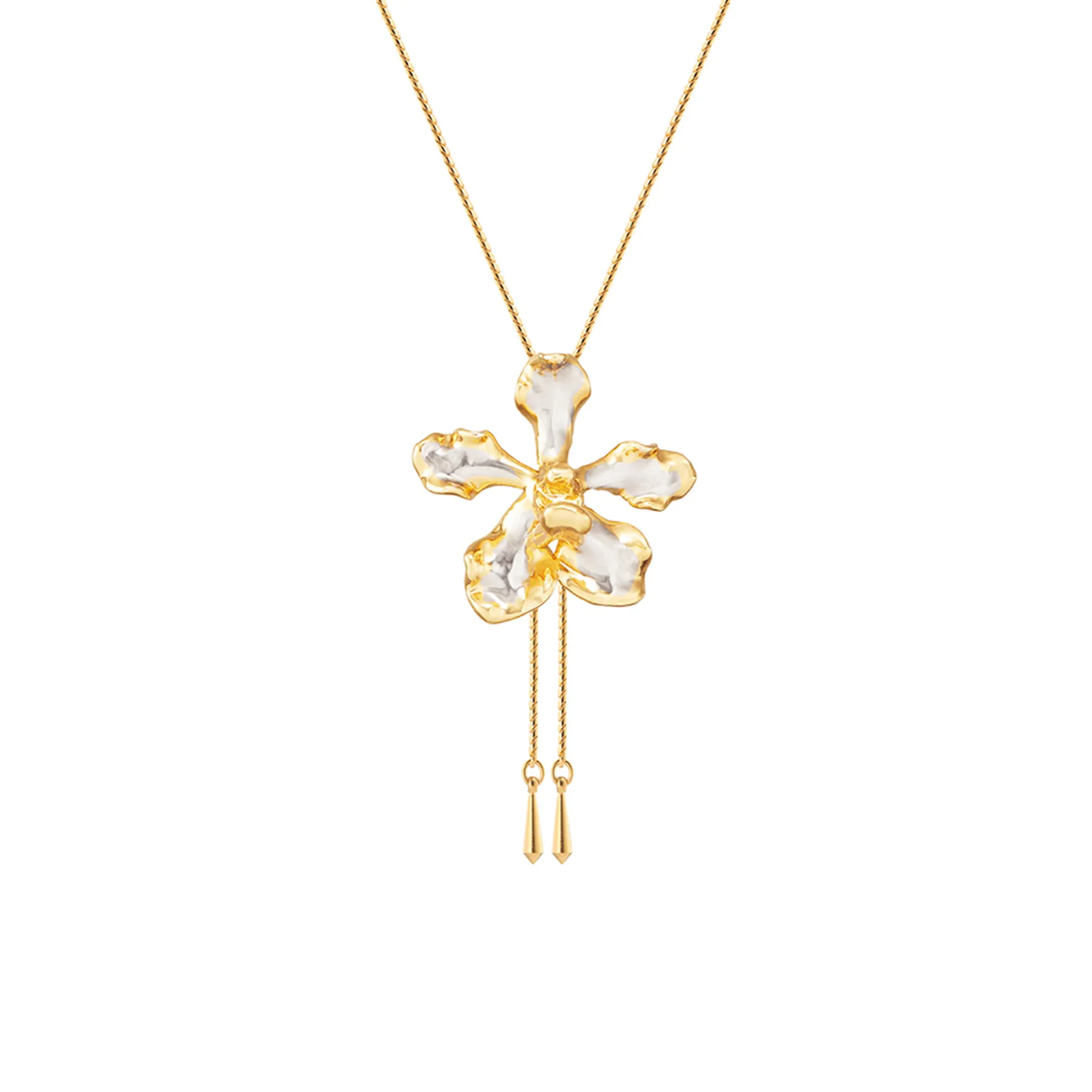 Vanda Wee Kim Lian Orchid Long Slider Necklace in Gold & Palladium