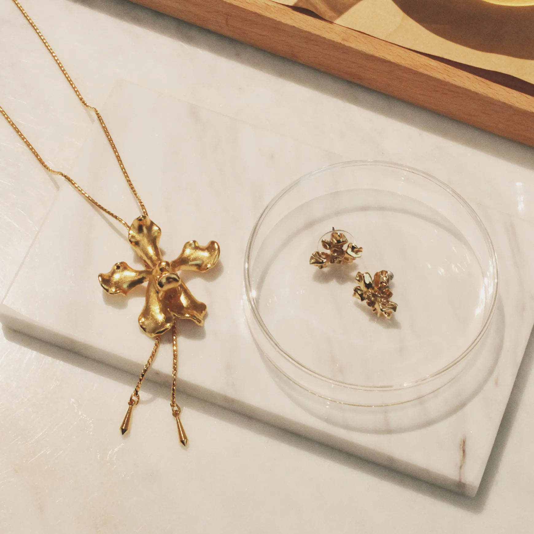 Vanda Wee Kim Lian Orchid Long Slider Necklace in Gold