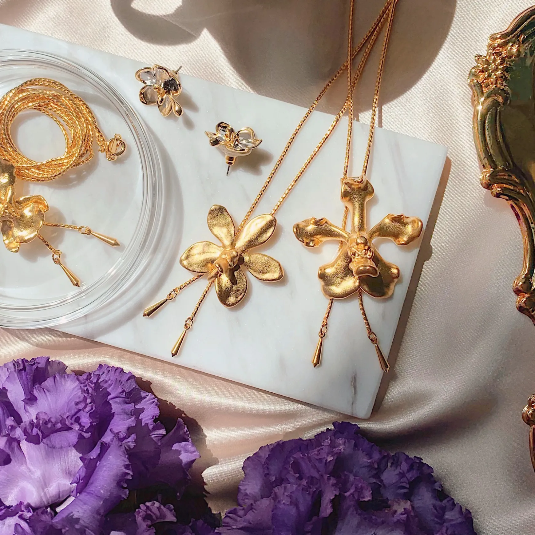 Vanda Wee Kim Lian Orchid Long Slider Necklace in Gold