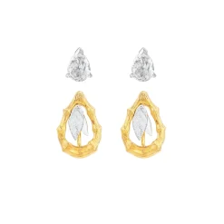 Vintage Bamboo Earrings with White Topaz