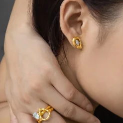 Vintage Bamboo Earrings with White Topaz