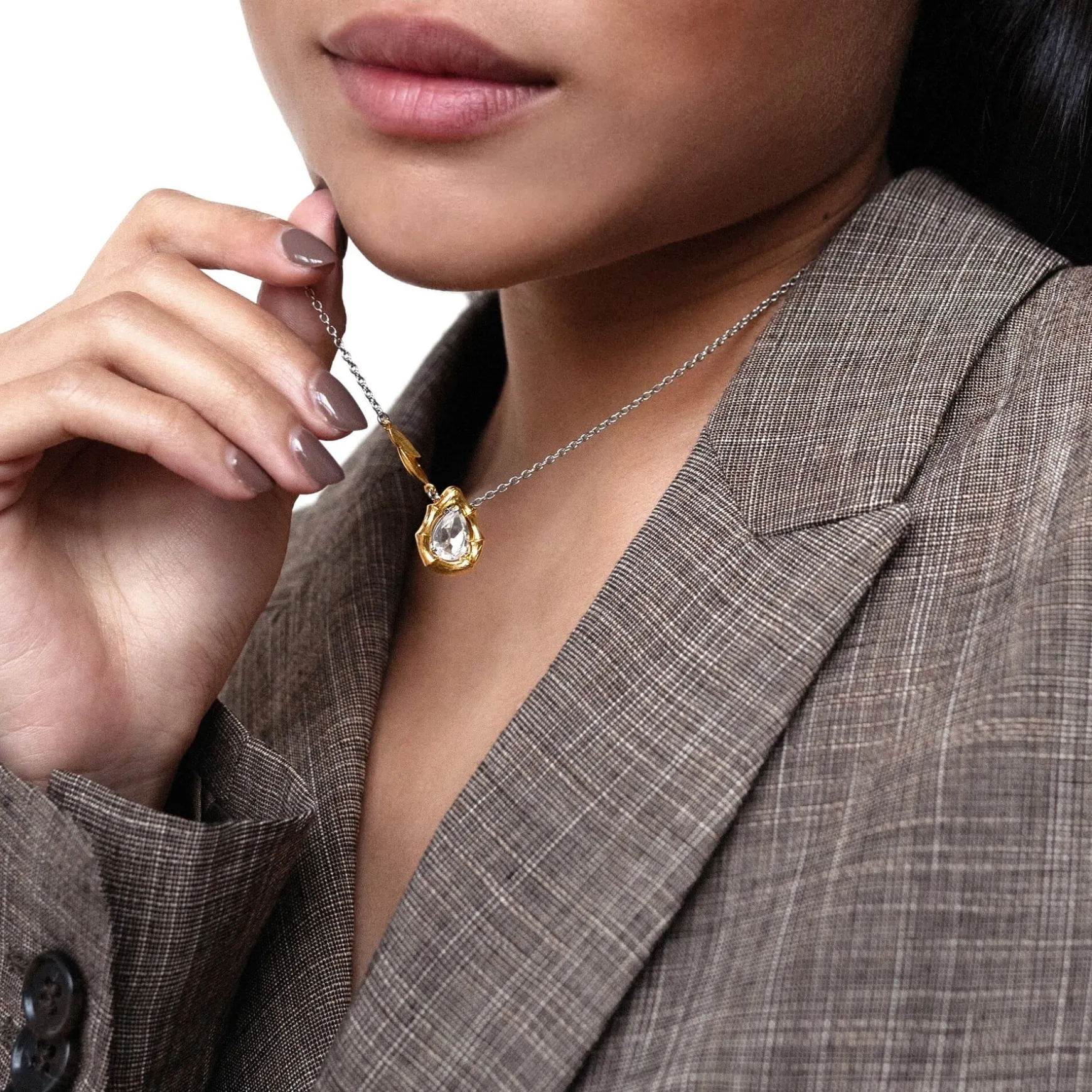 Vintage Bamboo Necklace with White Topaz