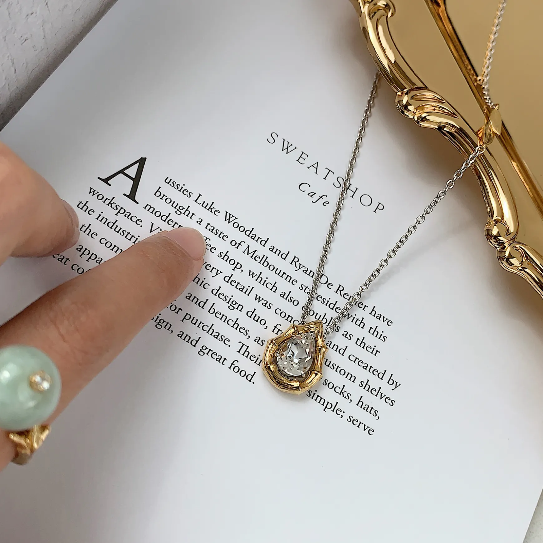 Vintage Bamboo Necklace with White Topaz