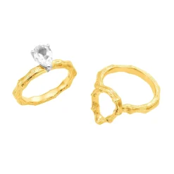 Vintage Bamboo Ring with White Topaz